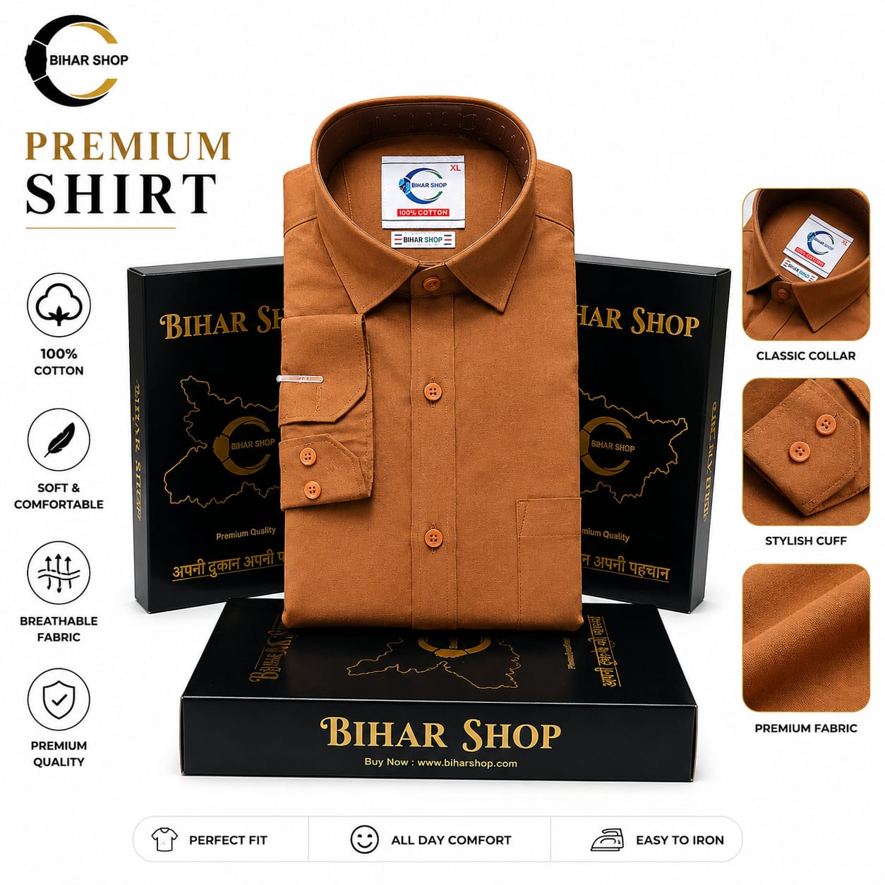 Premium Orange 100% Cotton Shirt