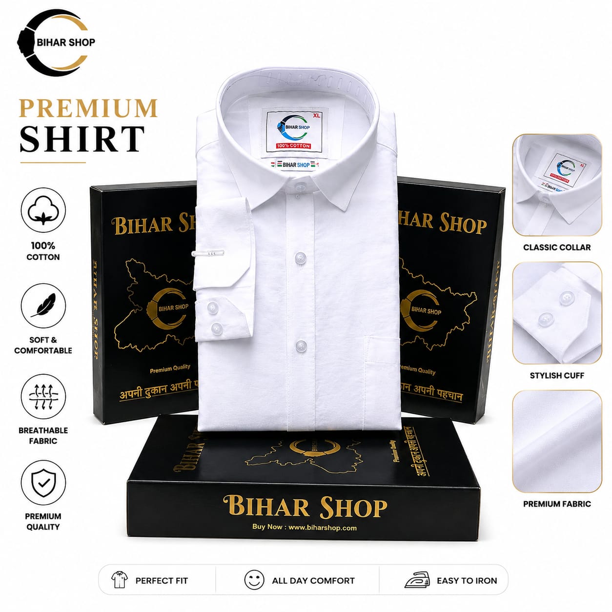 Premium White 100% Cotton Shirt